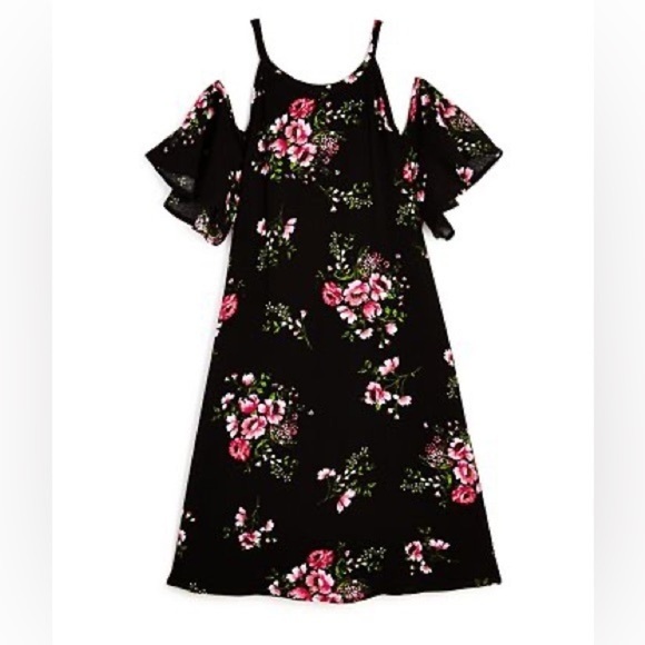 Aqua Girls' Cold-Shoulder Floral Dress, Big Kid Size Small - Picture 2 of 7